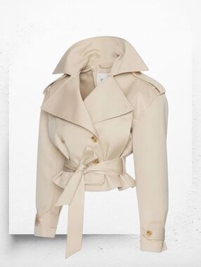 Cropped Oversized Beige Trench Coat